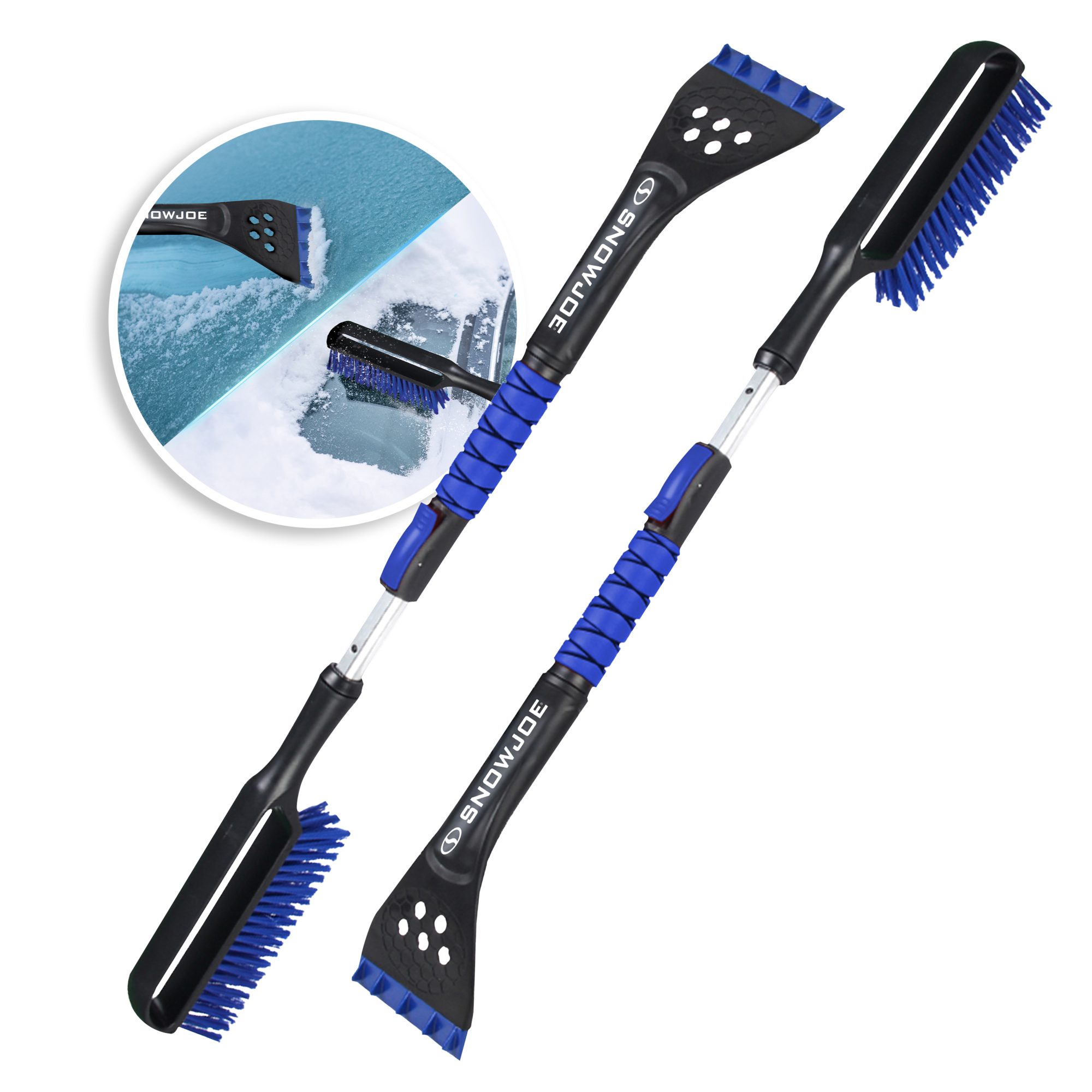Snow Joe Telescoping Snow Brush and Ice Scraper — 42in., 2-Pack, Rotating Brush Head, EVA Foam Handle, Model# SJEG-SB42SHX2
